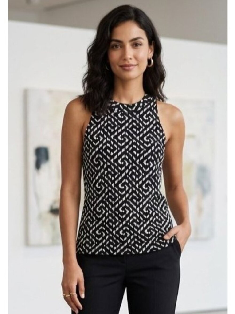 Women's - White House Black Market Geometric Sleeveless Blouse, Size Small